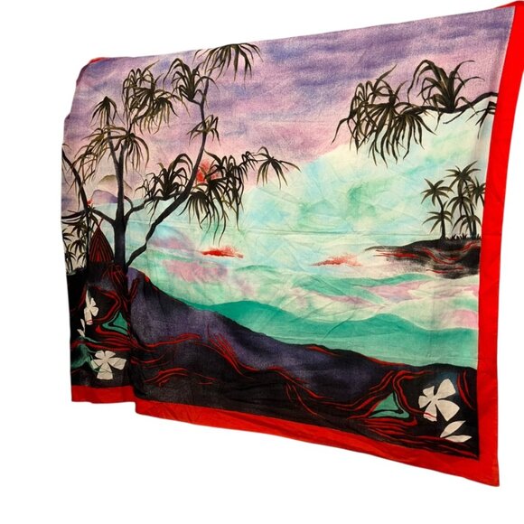 Italian vintage cotton postcard print tropical palm tress sarong pareo w… - Picture 1 of 4